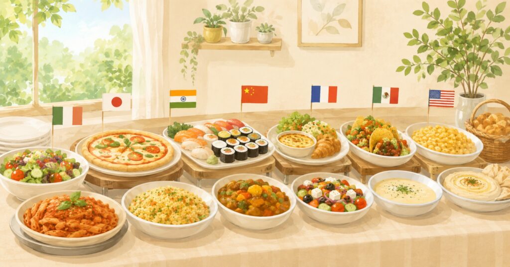 インデックス投資の分散効果をバイキングレストランで表したイメージ