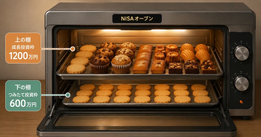 つみたて投資枠と成長投資枠の説明
NISAの枠組みはNISAオーブン全体で1800万円