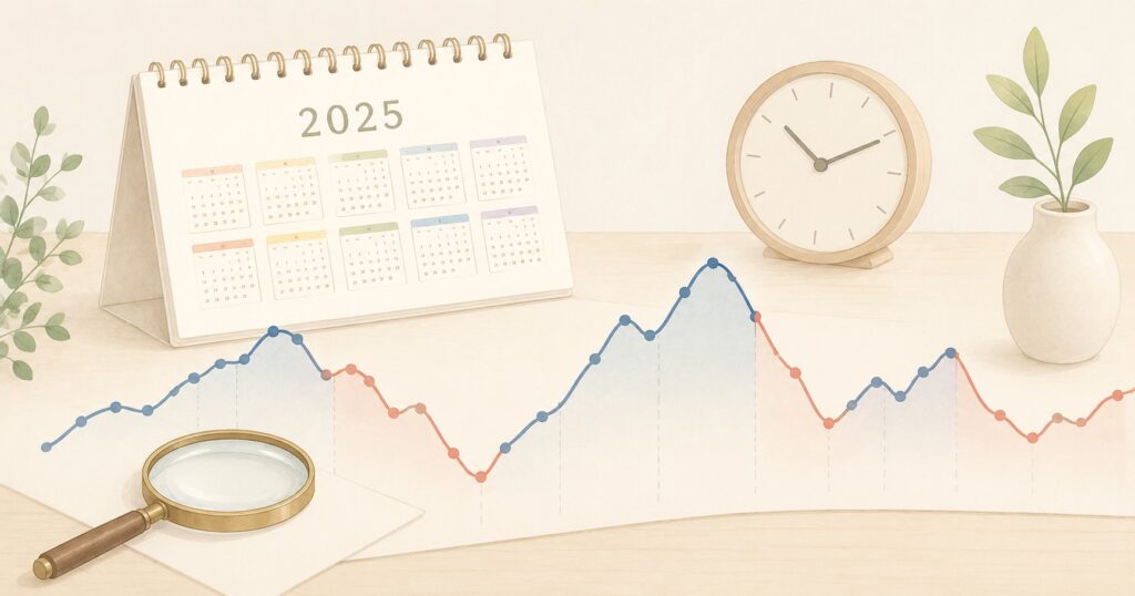2025年の相場を振り返るイメージイラスト