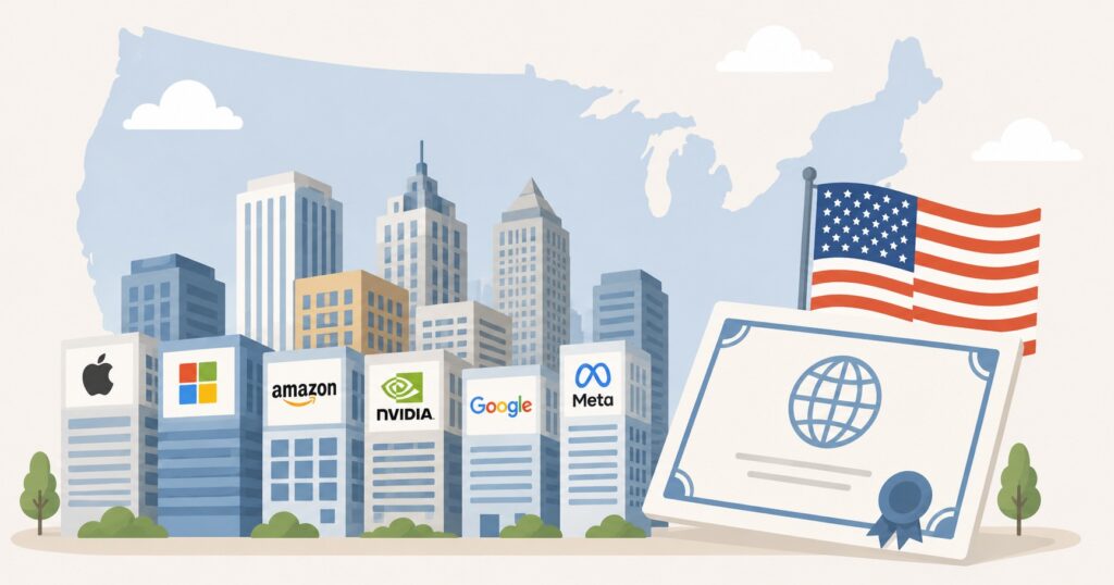 アメリカの大企業に投資するS&P500のイメージイラスト