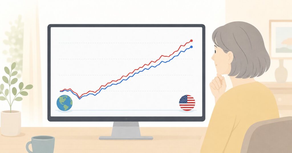オルカンとS&P500の投資範囲の違いを表すイラスト