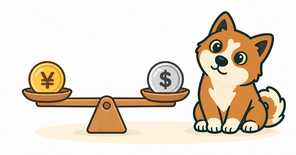 円高で外国株の投資信託の値段が下がるしくみを表すイメージイラスト